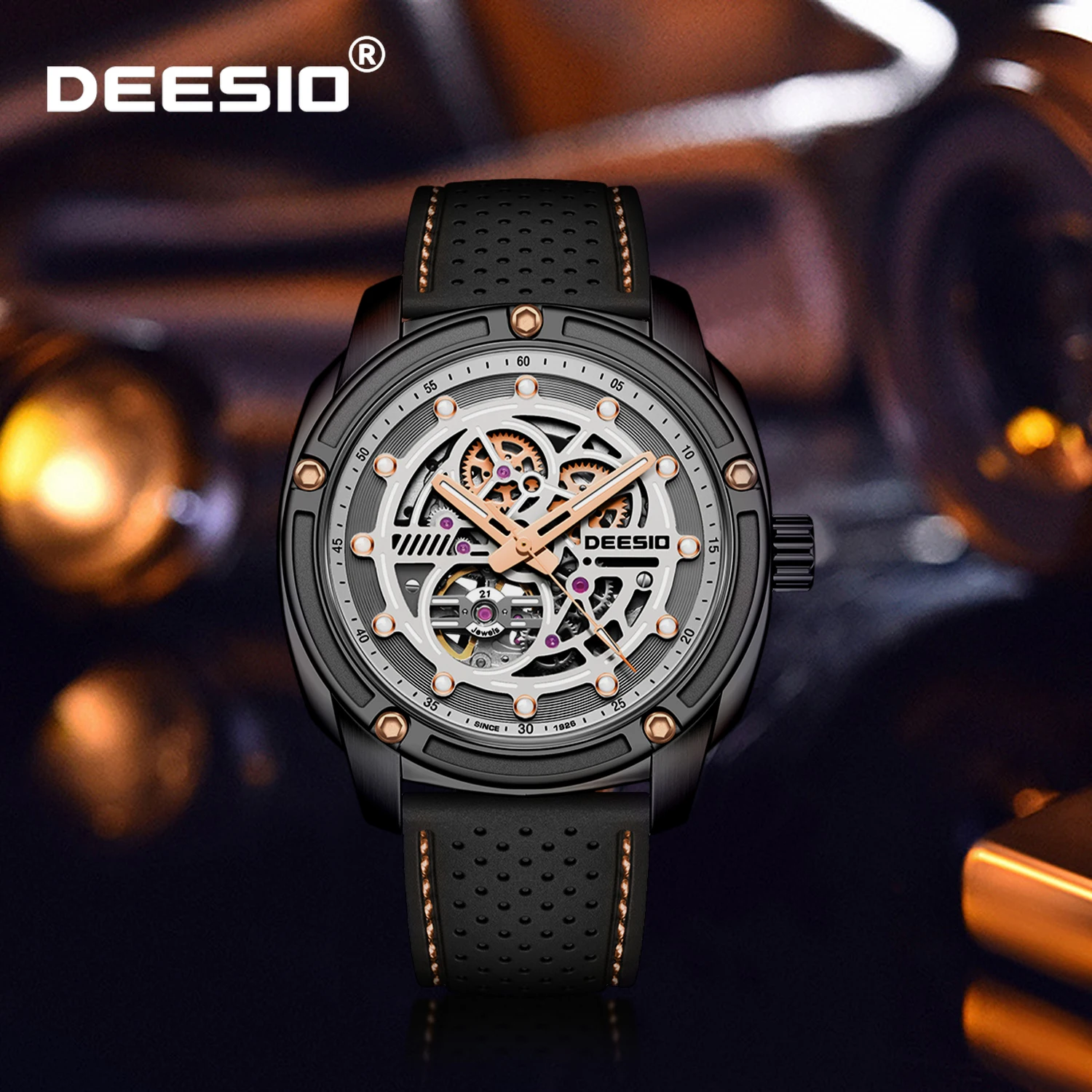 

Мужские автоматические механические часы Deesio, корпус из нержавеющей стали 316L, циферблат-скелетон, модные спортивные часы, мужской аксессуар, подарок