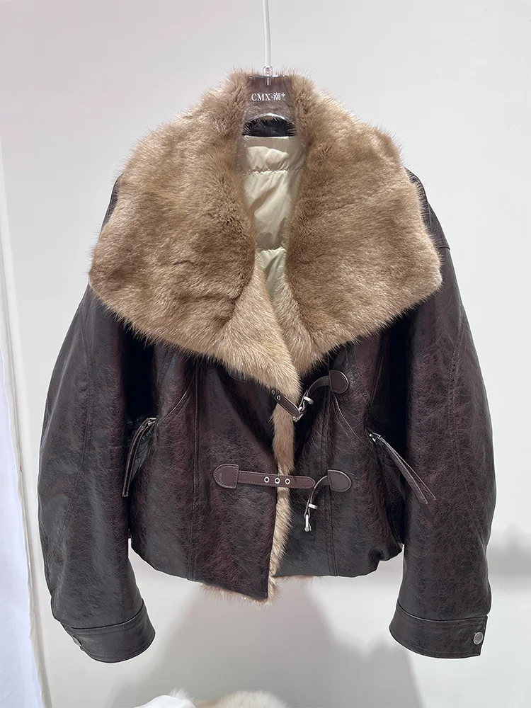 

2025 New Fashion Womens Puffer Jackets Winter Natural Muskrat Fur Collar Goose Down Jackets Parkas Luxury Clothing Hot Sale