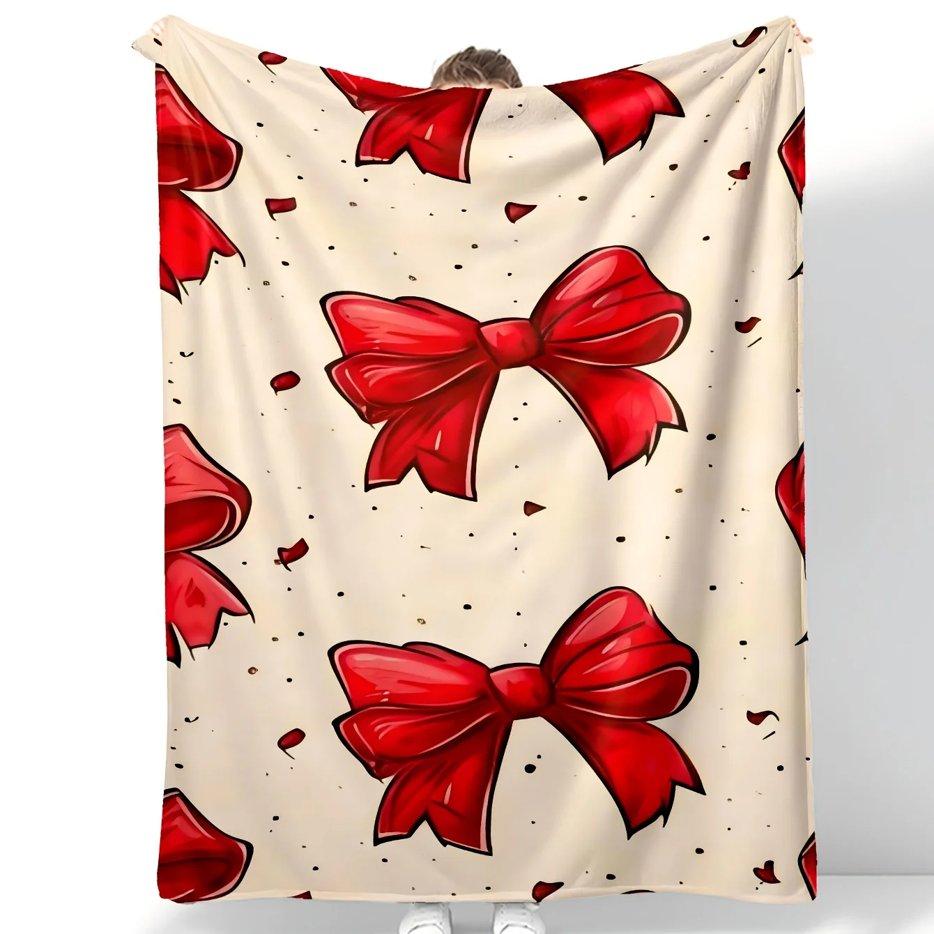 

1pc red bow pattern printed blanket, polyester fabric, machine washable, suitable for bedroom living room decoration