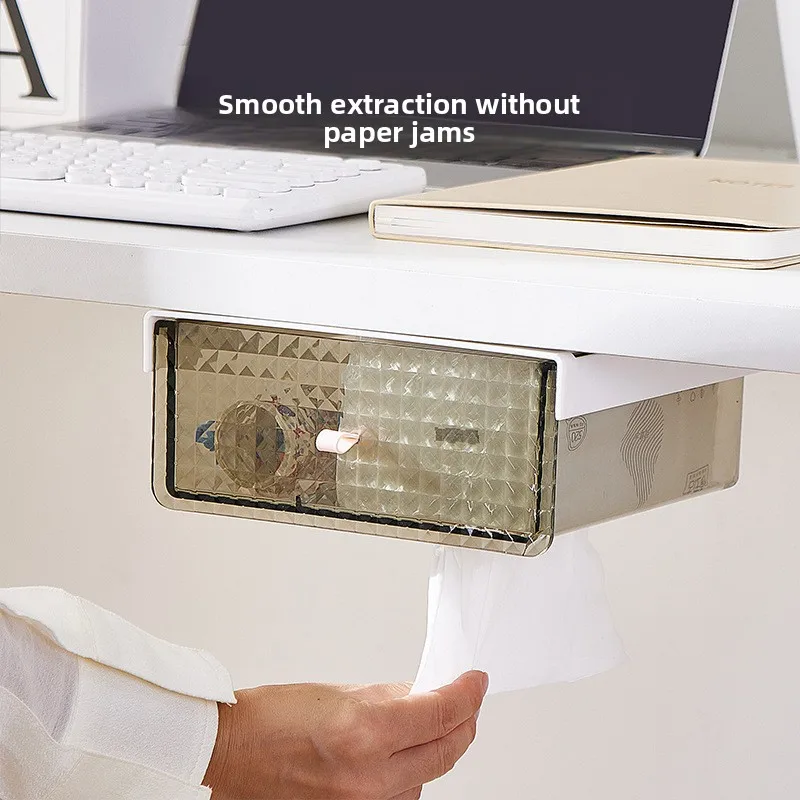 Under The Table Drawer Type Tissue Box Desktop Storage Box Office Finishing Artifact Desk Bottom Shelf Stationery Box