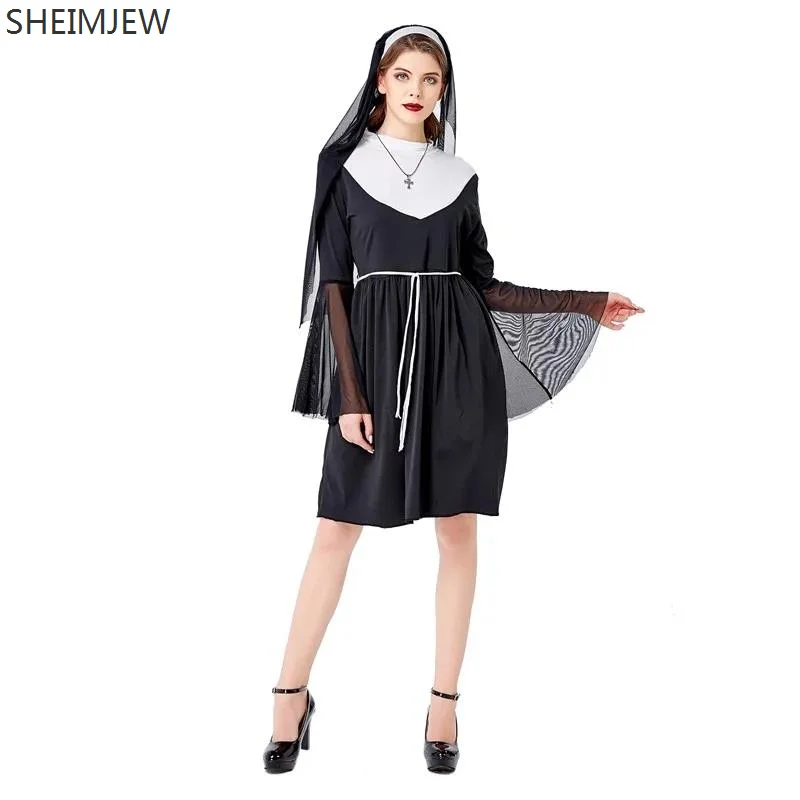 

New Halloween Sexy Pious Nun Cosplay Costume Missionary Virgin Mary Nun Dress Adult Female Carnival Party Stage Showing Dress Up