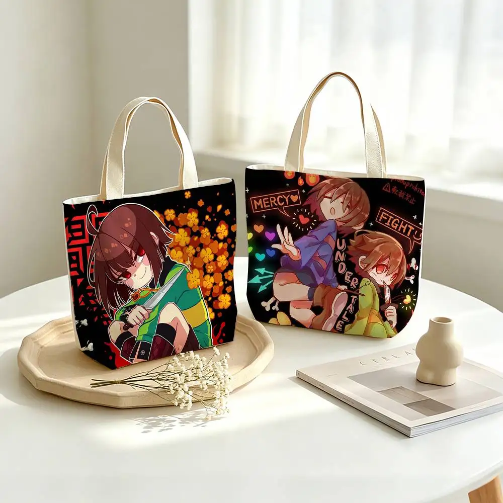 The fallen human Undertale C-Chara Printed Canvas Tote Bag Shoulder Bag Commuter Mommy Shopping Bag