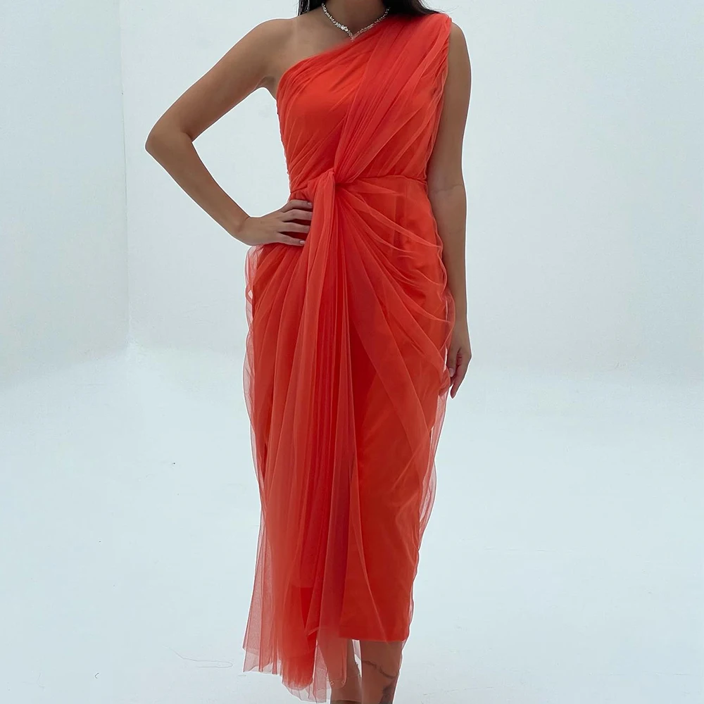 High Quality Jersey Straight One Shoulder Evening Dress Delicate Ankle Length Sleeveless vestidos de fiesta Custom Size