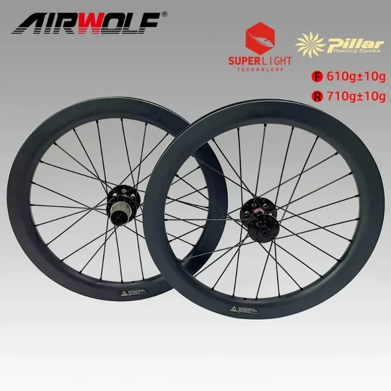 Airwolf 20inch Ultralight 1320g 406/451 Disc Brake Carbon Wheelset 25mm Width Novatec 791/792 Hub Wing 24 Spoke for Racing Bike