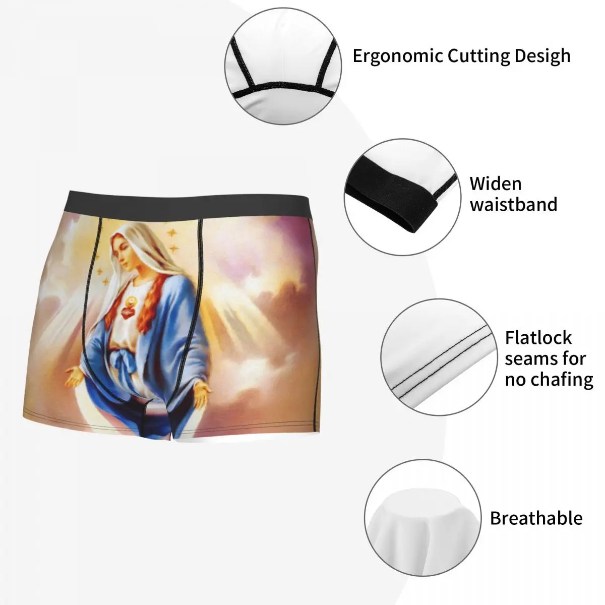 Custom Catholic Virgin Mary Underwear Men Stretch Our Lady of Guadalupe Boxer Briefs