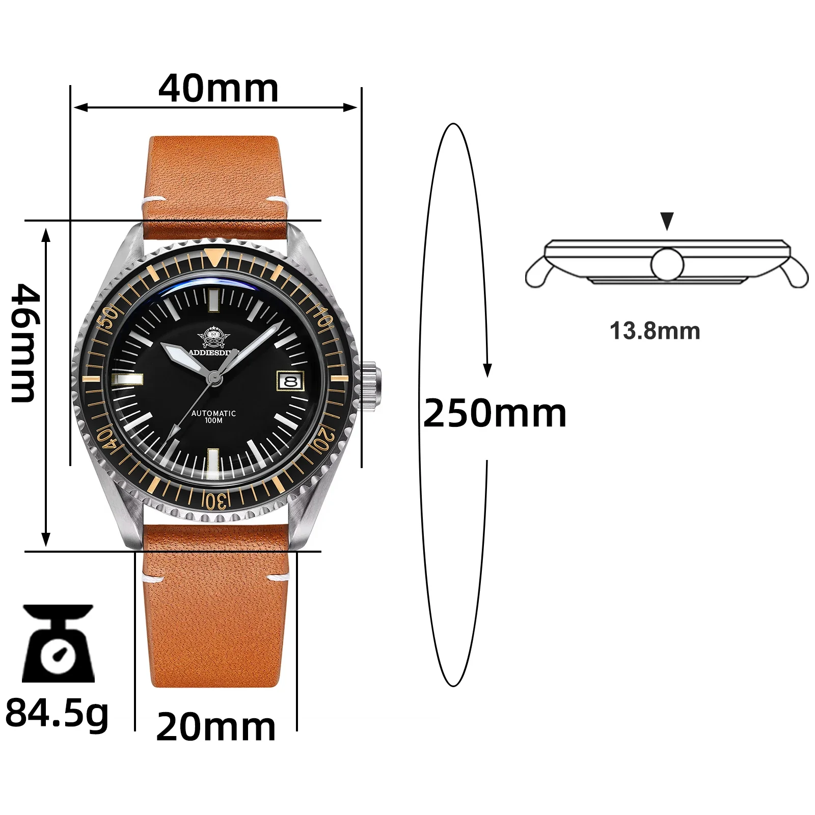 ADDIESDIVE Men’s Leather Diver Watch 40mm Bubble Mirror Glass Luminous Automatic Wristwatches NH35 Business Mechanical Watches