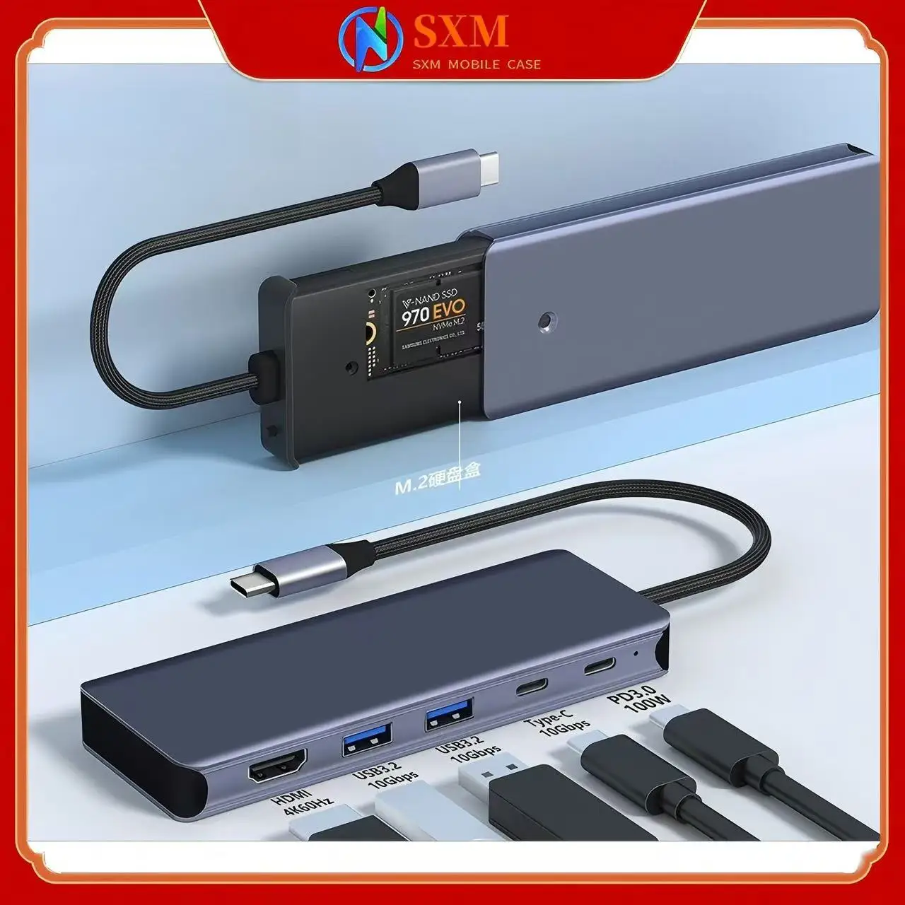 

USB-удлинитель-концентратор Многофункциональная док-станция Высокоскоростной концентратор 10G Док-станция для корпуса жесткого диска M.2