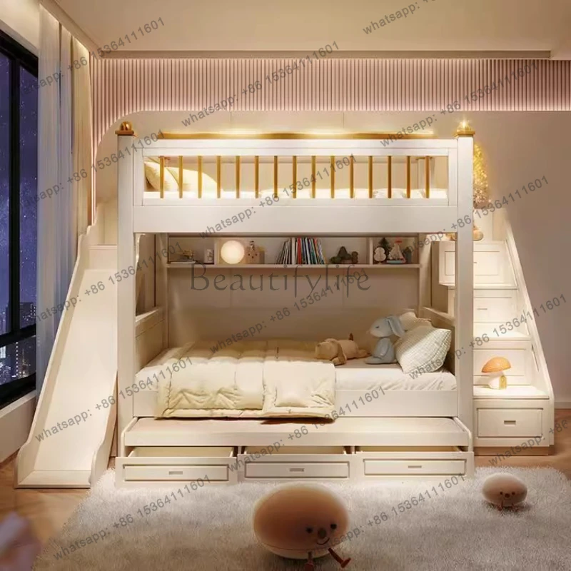 

150x190cm king size frames mattress kids loft bed 2 people luxury 3 drawers bunk beds With slide ladder bedroom furniture set