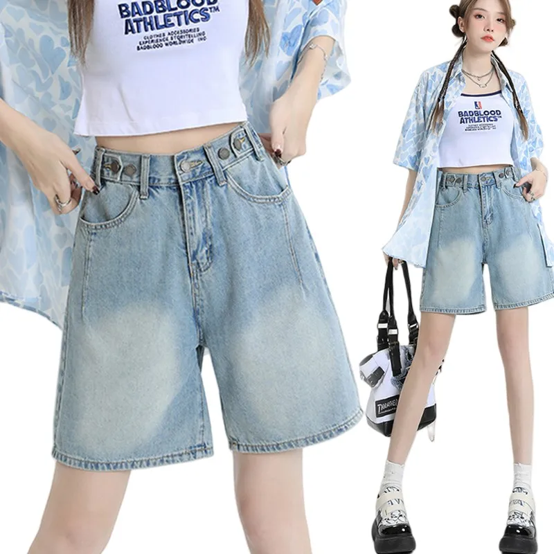 

Girl Trendy Women's Photography 2025 Spring/Summer New Style Non Bulle Wear Denim Five Pants White Shedt Hot