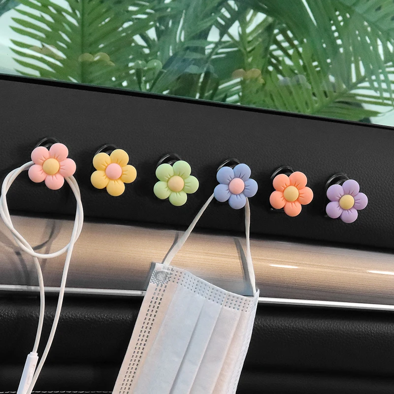 Creatieve Kleurrijke Bloem Mini Auto Haken Rugleuning Houder Voor Sleutelhangers Home Hooks Opslag Auto Accessoires Decor