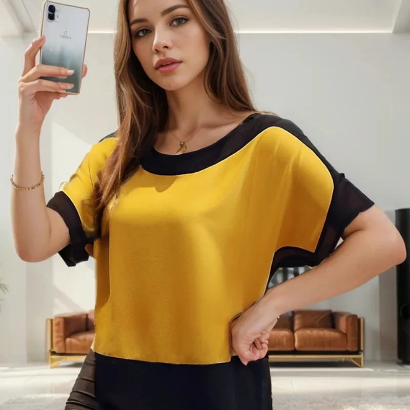 Summer Casual Loose Shirt Women Tops Fashion Solid Elegant Blouse Woman O-Neck Batwing Sleeve Office-Ladies Blouses Blusas 3397