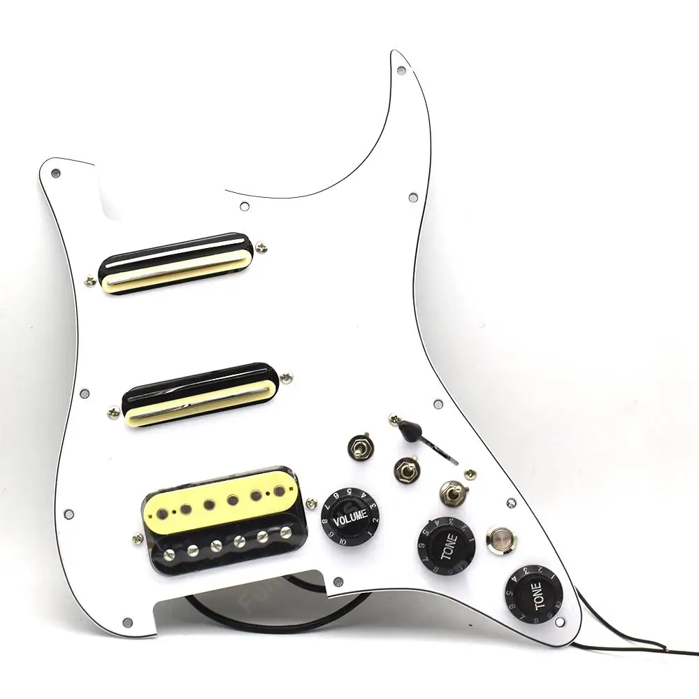 ST Electric Guitar Double Coil Pickup SSH Guitar Pickguard with Silence Switch/3.5 jackLoaded Prewired Black White