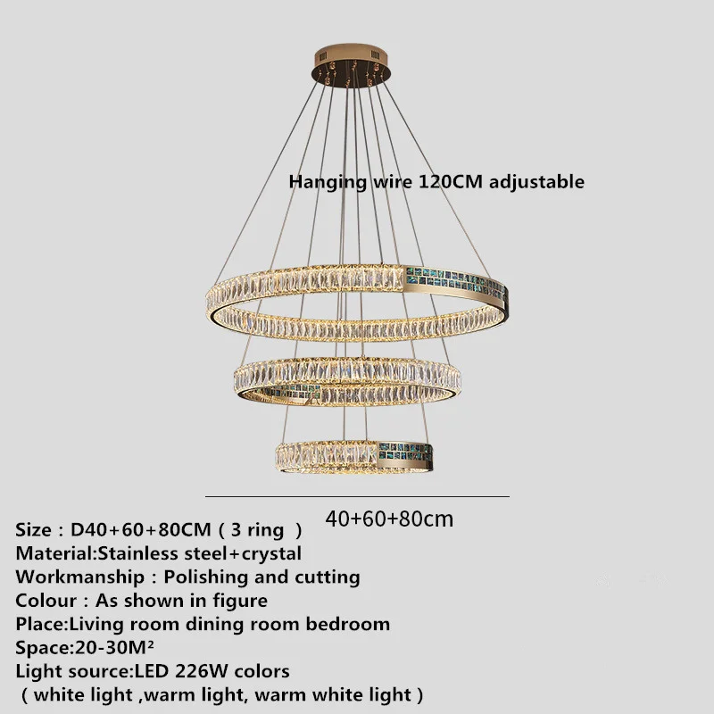 APRIL Contemporary Crystal Hanging Pendant LED Lights Luxury Round Rings Chandelier Lamp Home For Living Dining Room