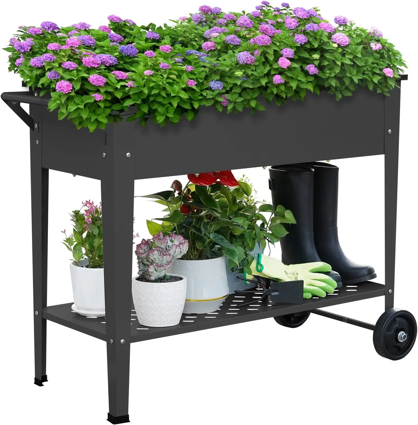 

Raised Planter Box with Legs, 38x16x8.3in Elevated Garden Bed on Wheels for Vegetables Flowers Herbs, Black