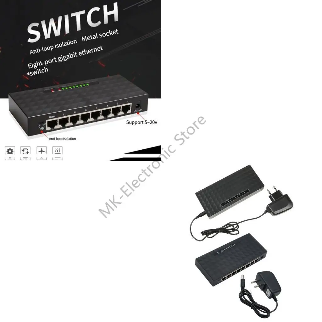 R2LF Easy to Use Gigabit Speed 8Port Switcher VLAN Support Efficient with LED Lights