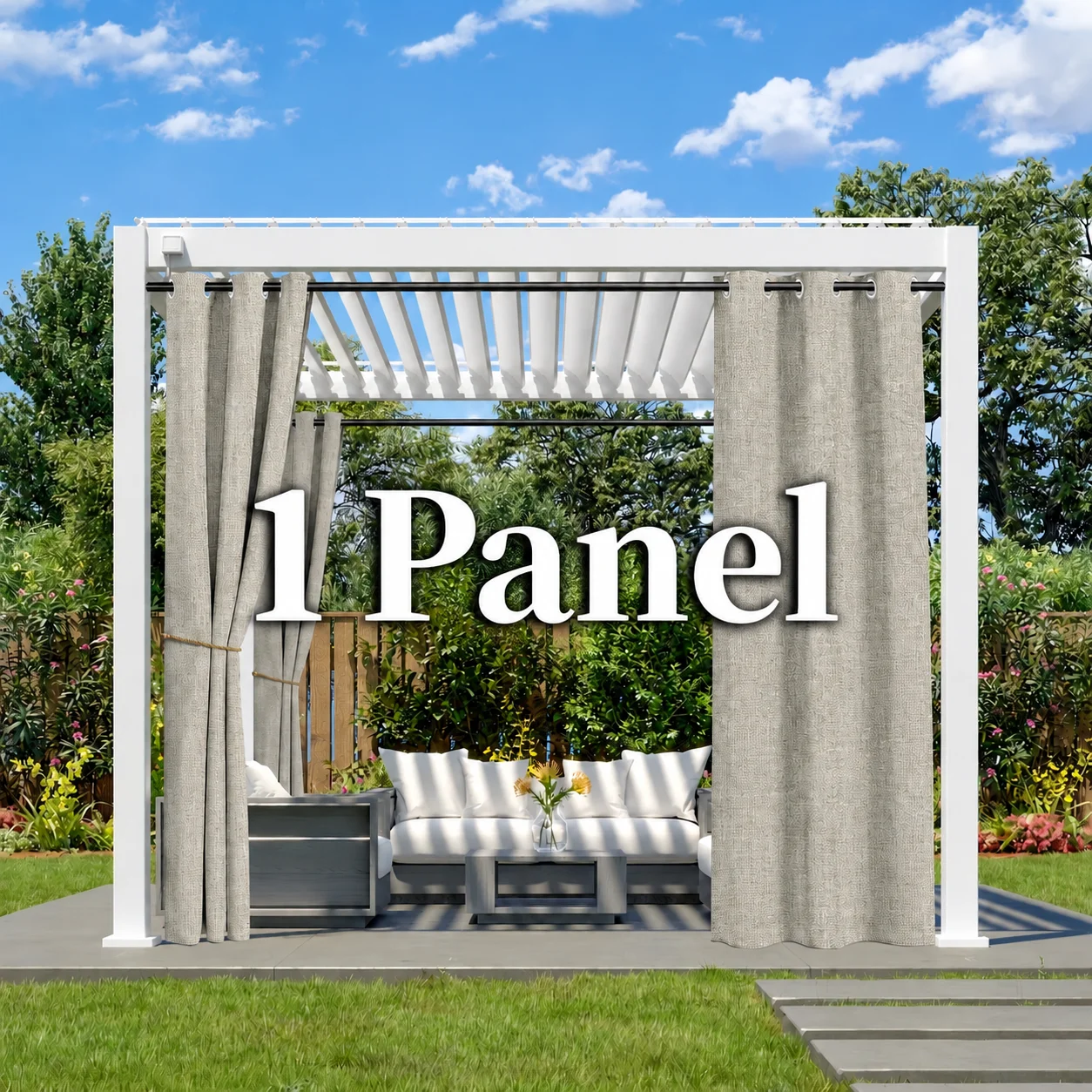 1panel Waterproof Outdoor Curtain, Grommet Top Sun Blocking Privacy Curtain for Patio Porch Gazebo Cabana Pergola