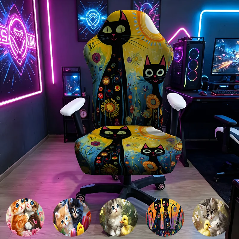 Black cat sunflower e-sports chair cover,high elastic,scratch-proof and non-slip e-sports and office chair universal chair cover
