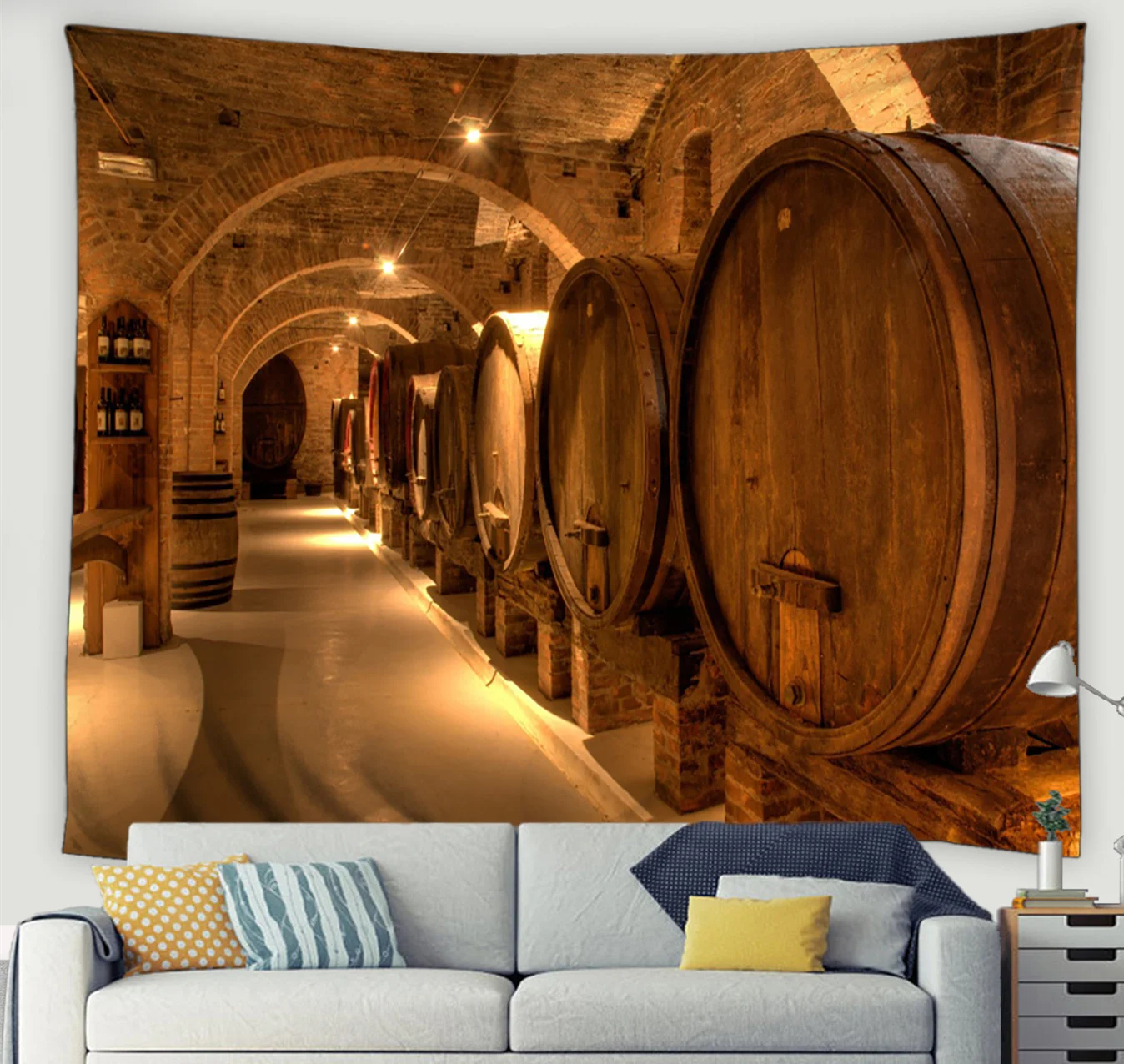 Vintage Brick Wall Wine Cellar Living Room Tapestry Wine Ltaly Oak Barrel Cold Dark Underground Cellar Wall Hanging Dorm Decor