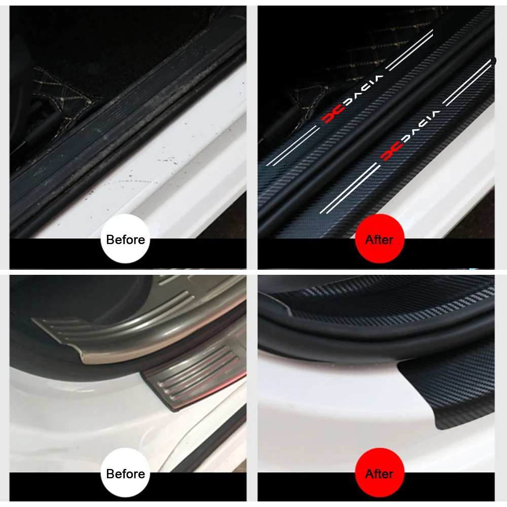 4pcs Car sticker Door Sill Carbon Fiber Guard Stickers For DACIA Sandero Lodgy Mcv Duster 2 Logan 1 Sandero 3 Accessories