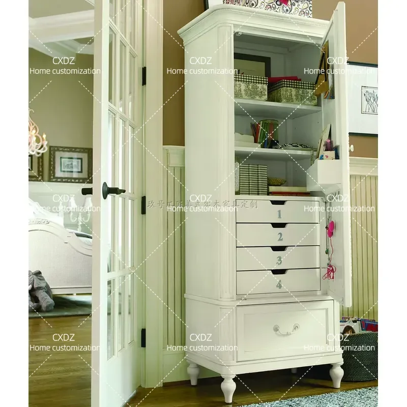 High End Custom Classical Retro Light Luxury Full Solid Wood Bedroom Single Door Wardrobe Furniture