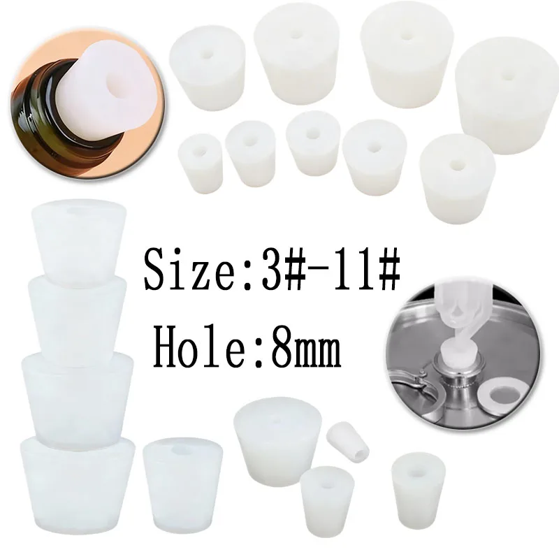 Tapones de tapón de fermentador de silicona con orificio de 8mm para válvula de burbujeador de esclusa de aire, suministros de fermentación de vino y cerveza casera, 1/2/3 Uds.