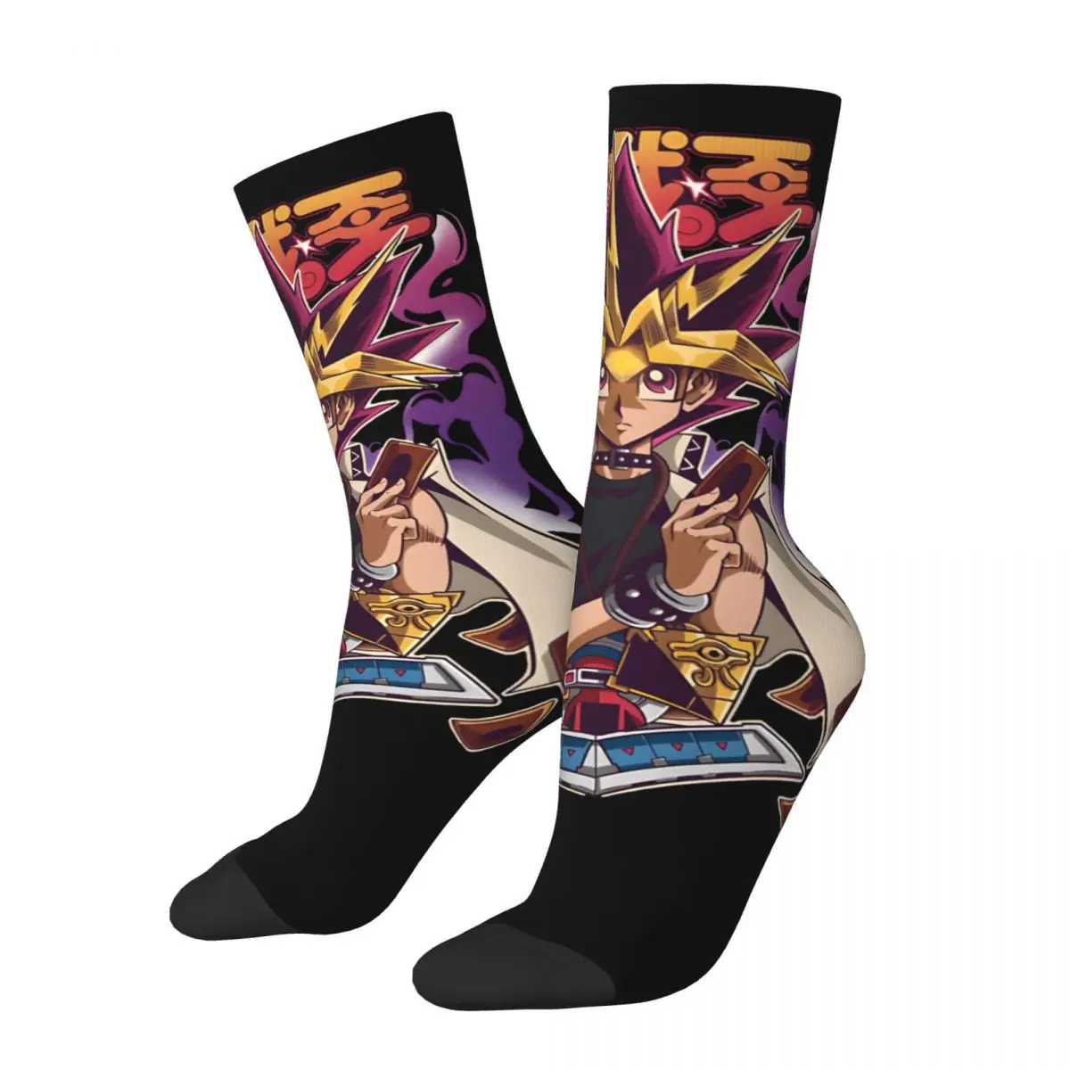 

Funny Happy Men's compression Socks DUEL MONSTER CARDS Retro Harajuku Yu-Gi-Oh Street Style Novelty Casual Crew Crazy Sock Gift