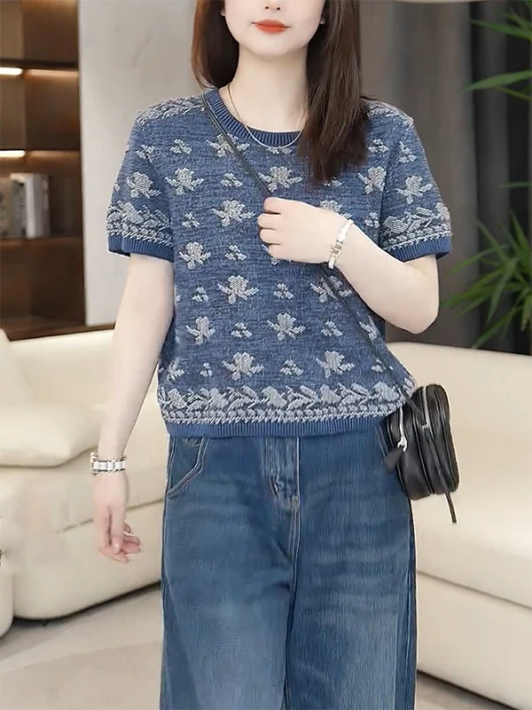 

Korean Design Casual Slimming Commute Embroidered White T-Shirt Women's Summer plus Size Short Sleeve round Neck Top