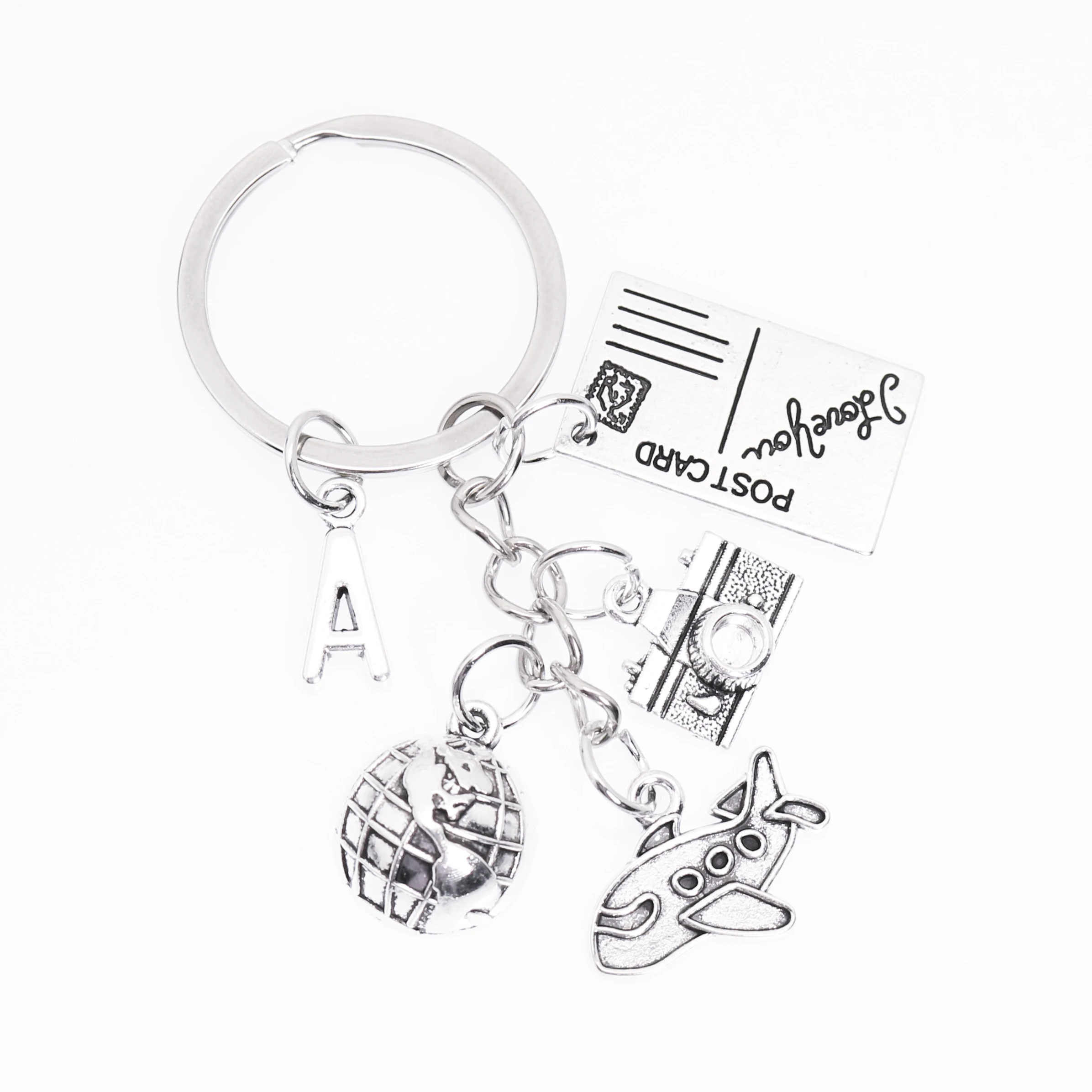 New A-Z Letter Airplane Keychains Traveler Silhouette Art Earth Keychain Athlete Gift Camera Key Ring Post Card Jewelry