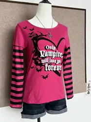 Pink T-shirt Long sleeves Sweet Girl Clothes Lace Bandage High waist Hot Vintage 90s Clothes T shirts Femme Crop Top Kawaii Tops