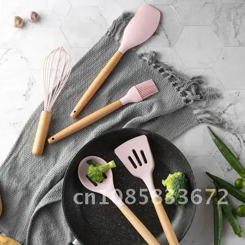 

Silicone Kitchenware Pink Cute Cookware Non Stick Cooking Pot Sets Spatula Ladle Egg Beaters Shovel Kitchen Accessories