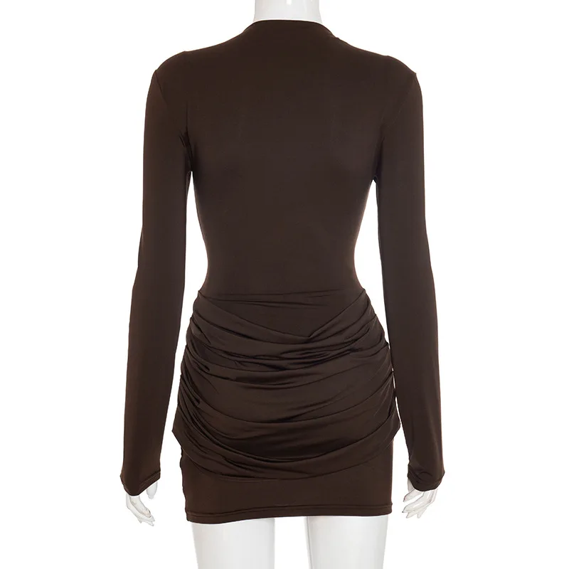 فستان نسائي قصير أنيق بأكمام طويلة Y2K برقبة دائرية ملابس مكشكشة مثيرة للخريف والشتاء فساتين قصيرة للحفلات والنوادي هدية فيستدو #6