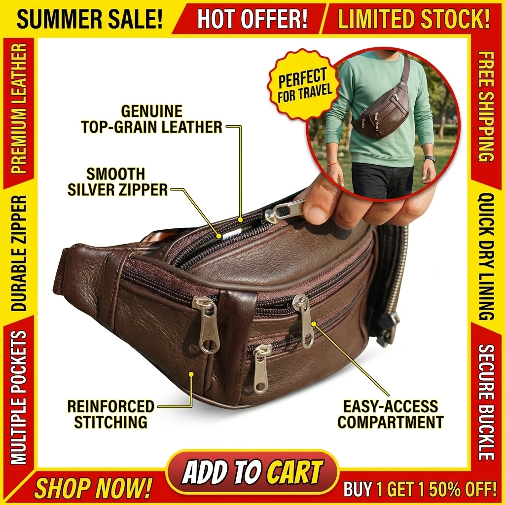 Men's Waist Pack PU Leather Bag Waist Belt Bag Male Artificial Leather Fanny Pack Fashion Luxury Small Shoulder Bags For Men