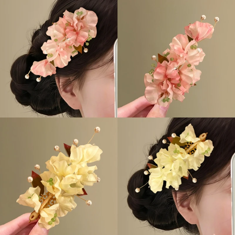 

Fabric Flower Pearl Hairpin Beautiful Atmosphere Duck Bill Clip Light Luxury Temperament Hair Accessories Women