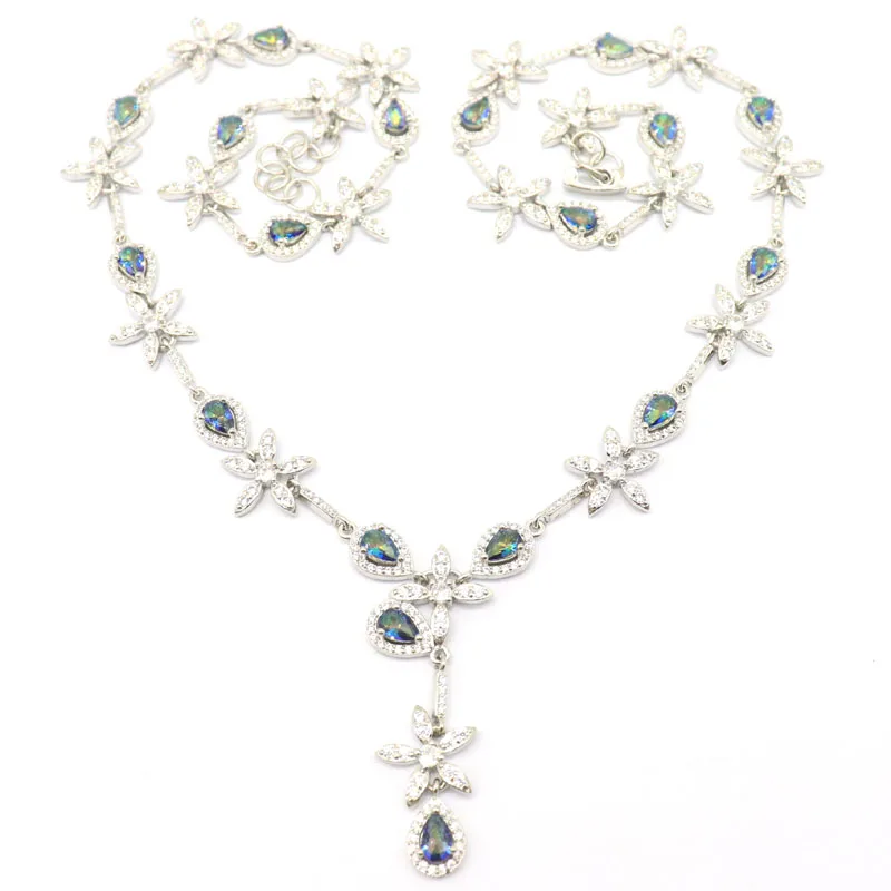 

Серебряное ожерелье 50x23 мм, 28 г, с цветами, огненными радугами, мистическим топазом, фиолетовым топазом и белыми фианитами, для женщин, для свиданий и свадеб, 18.0-18.5 дюймов