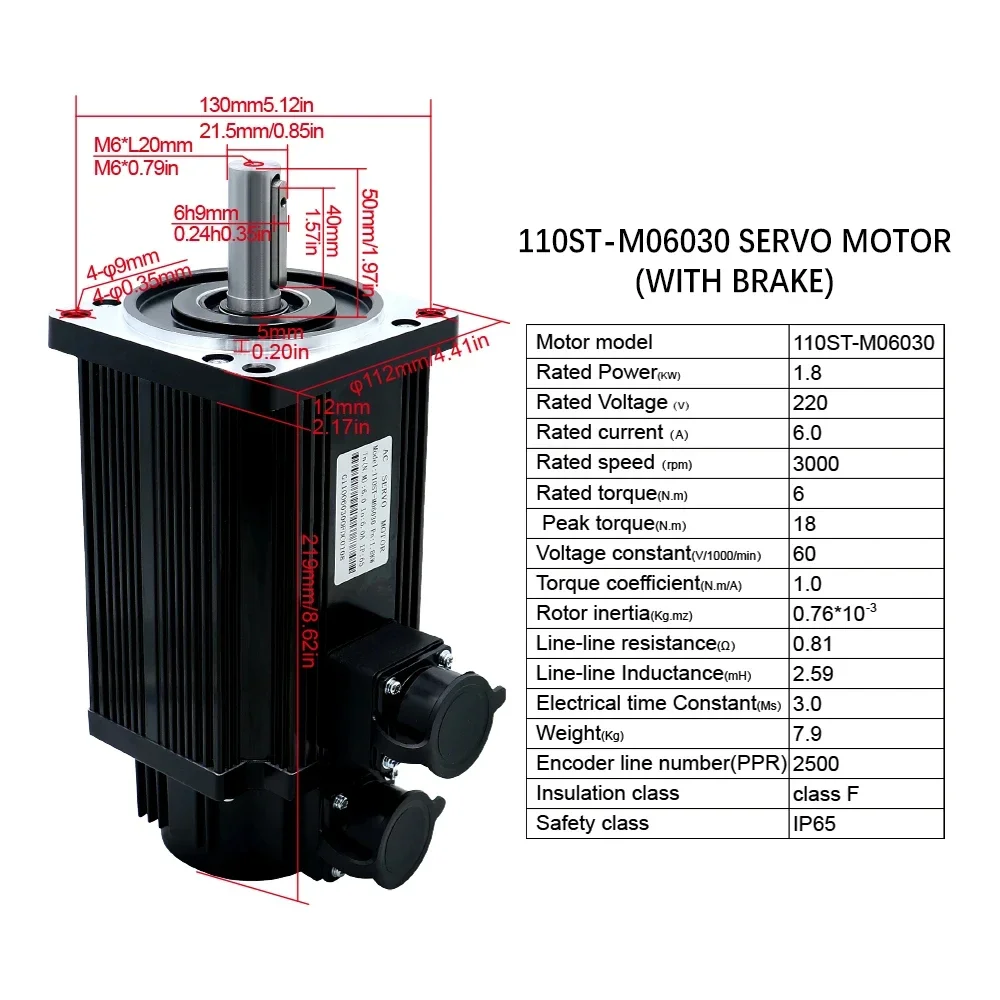 HLTNC 110ST-M06030 With T3DF RS485 Driver 1.8KW 220V AC Servo Motor Kit High-precision 3000 RPM 6Nm Torque CNC Machine