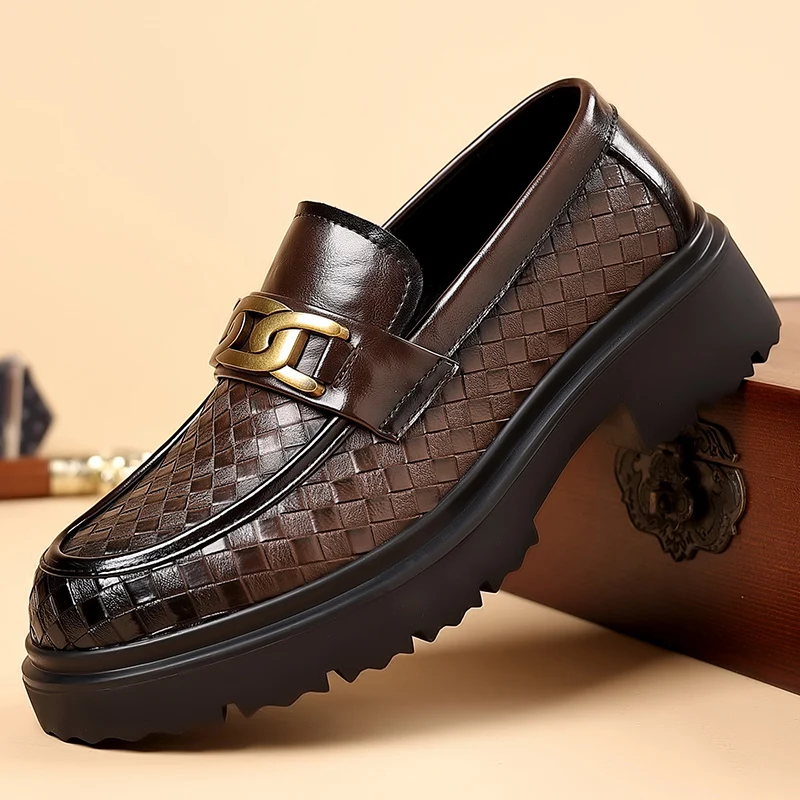 

High Quality Loafers, Men's Business Casual Leather Shoes, Thick-Soled Woven Leather Shoes