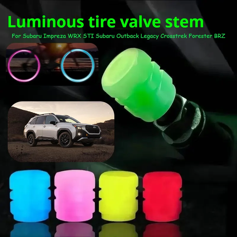 For Subaru 4pcs Luminous Valve Stem Cap, Universal Car Fluorescent Valve Stem Cap, Luminous Valve Stem Cap