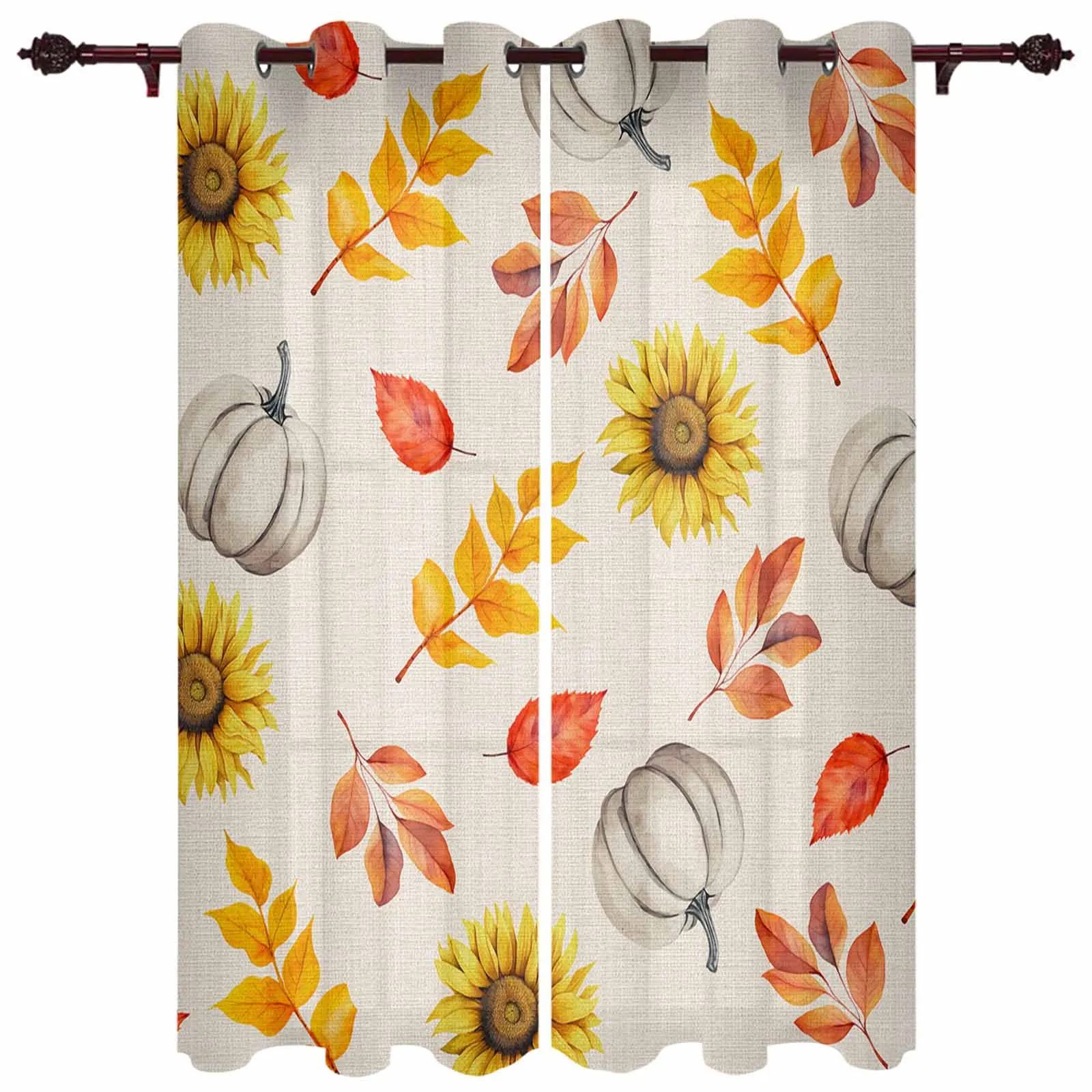 Autumn Sunflower Pumpkin Country Style Modern Window Curtains for Living Room Bedroom Curtain Kitchen Treatment Blinds Drapes