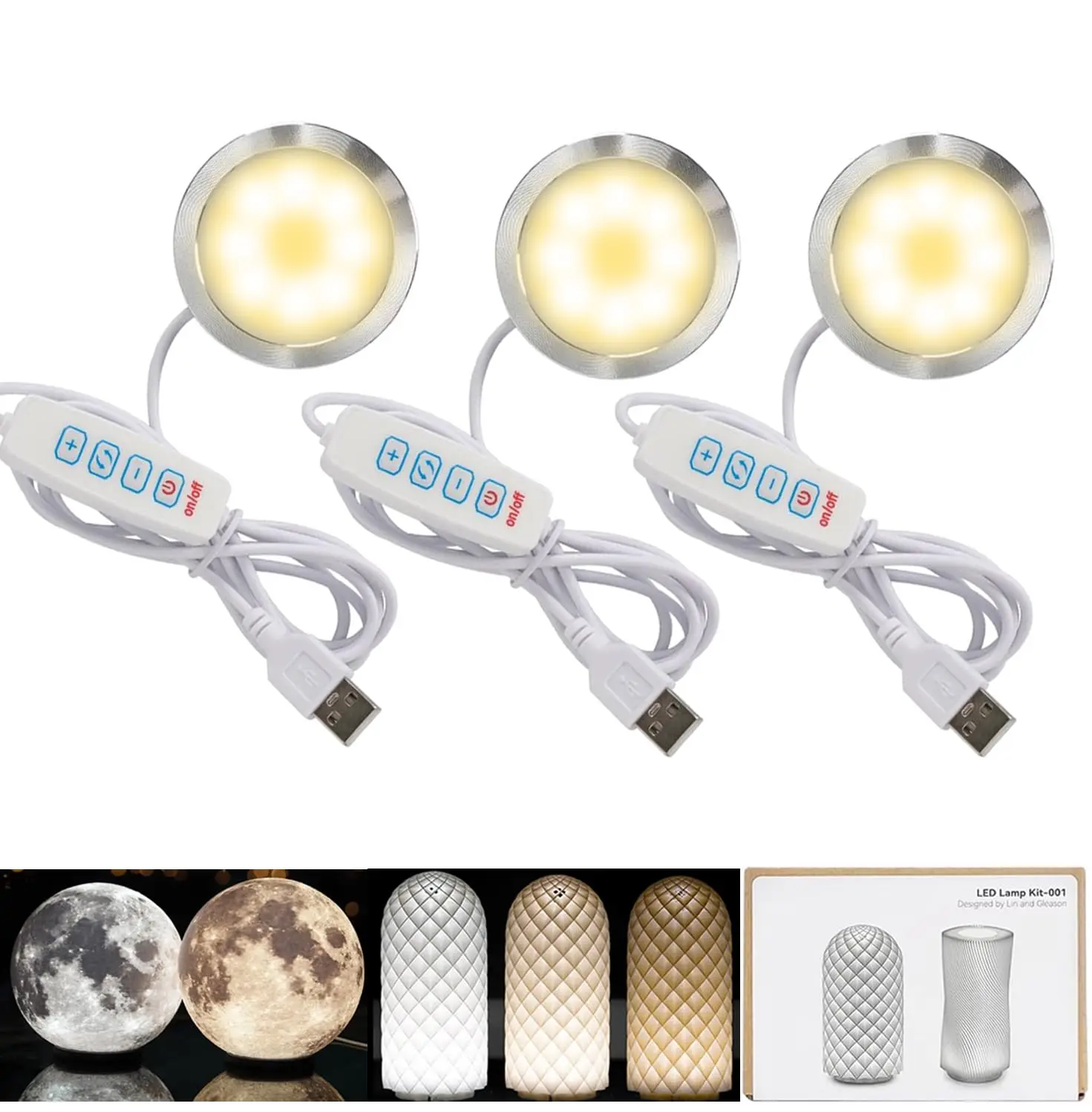 

3PCS LED Lamp Kit for Bambu Lab H2S/P2S/P1P/A1 3D Prints, 5V USB Warm White, Adjustable Brightness & Color, DIY Hardware Spare