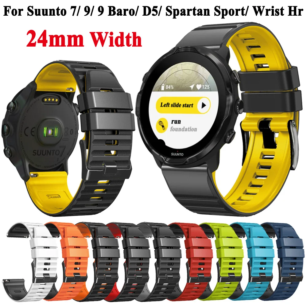 24mm Silicone Watch Band For Suunto 7/Suunto 9 Strap D5/Spartan Sport/Wrist HR Sport Strap Watchband Bracelet For Suunto 9 Baro