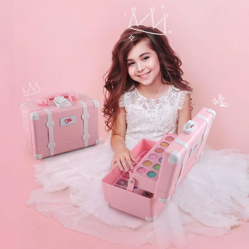 Kids Makeup Kit For Girl Washable Safe Cosmetics Toys Set Children Makeup Cosmetics Playing Box Play Set Safety Non-toxic Toys