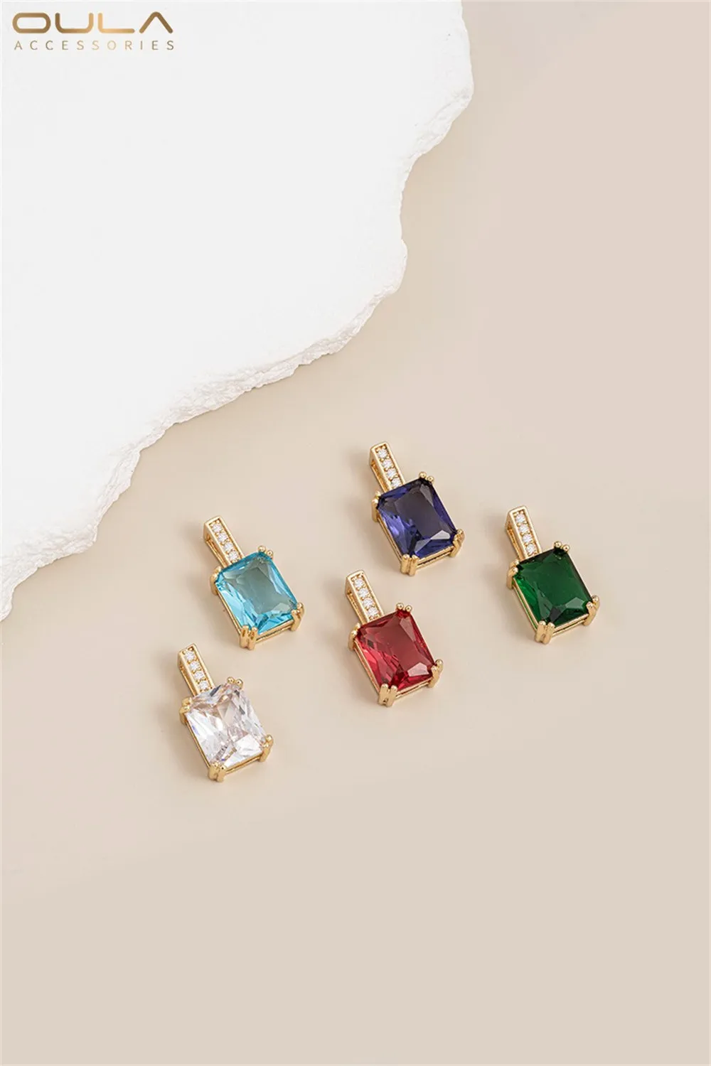 1pcs 14K Real Gold Plated Rectangular Zircon Pendant, Fashion Pendant for Necklaces, DIY Handmade Clavicle Chain Pendant