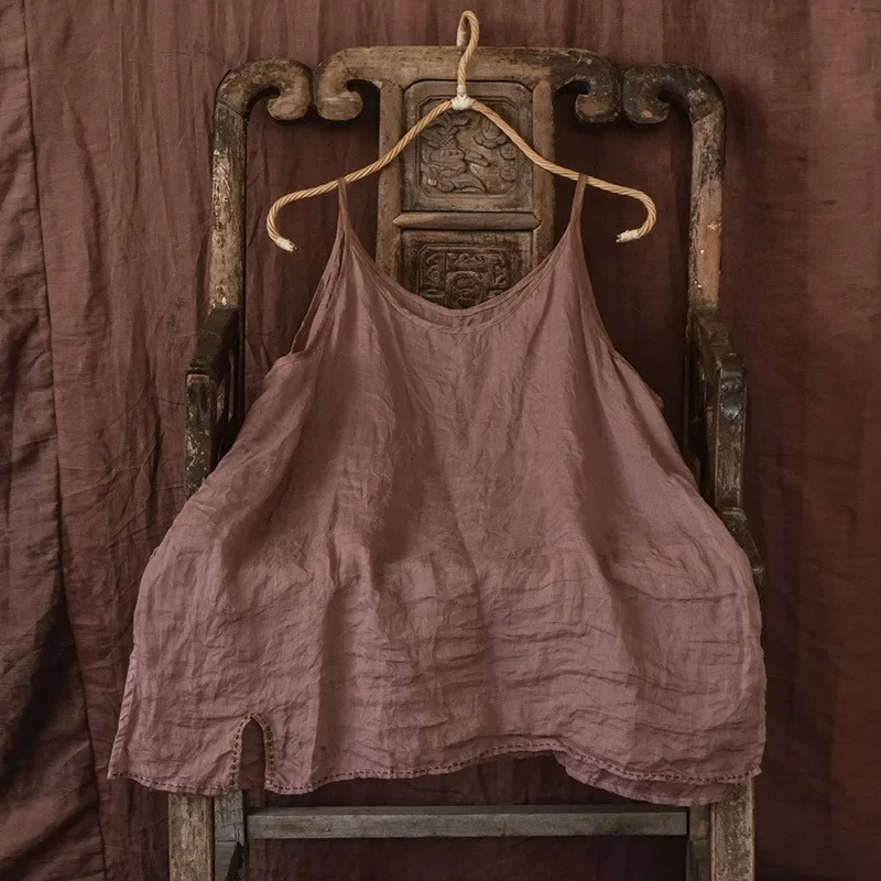 Original plus size women's  Vintage Solid Color lightweight ramie extended camisole cool base mixed with hand sewn vest