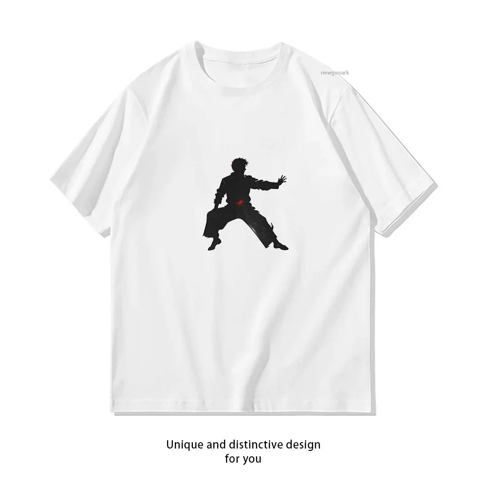 Silhouette Karate Red Moon T-Shirt Design  Casual Cotton Short Sleeve Tee for Men Women