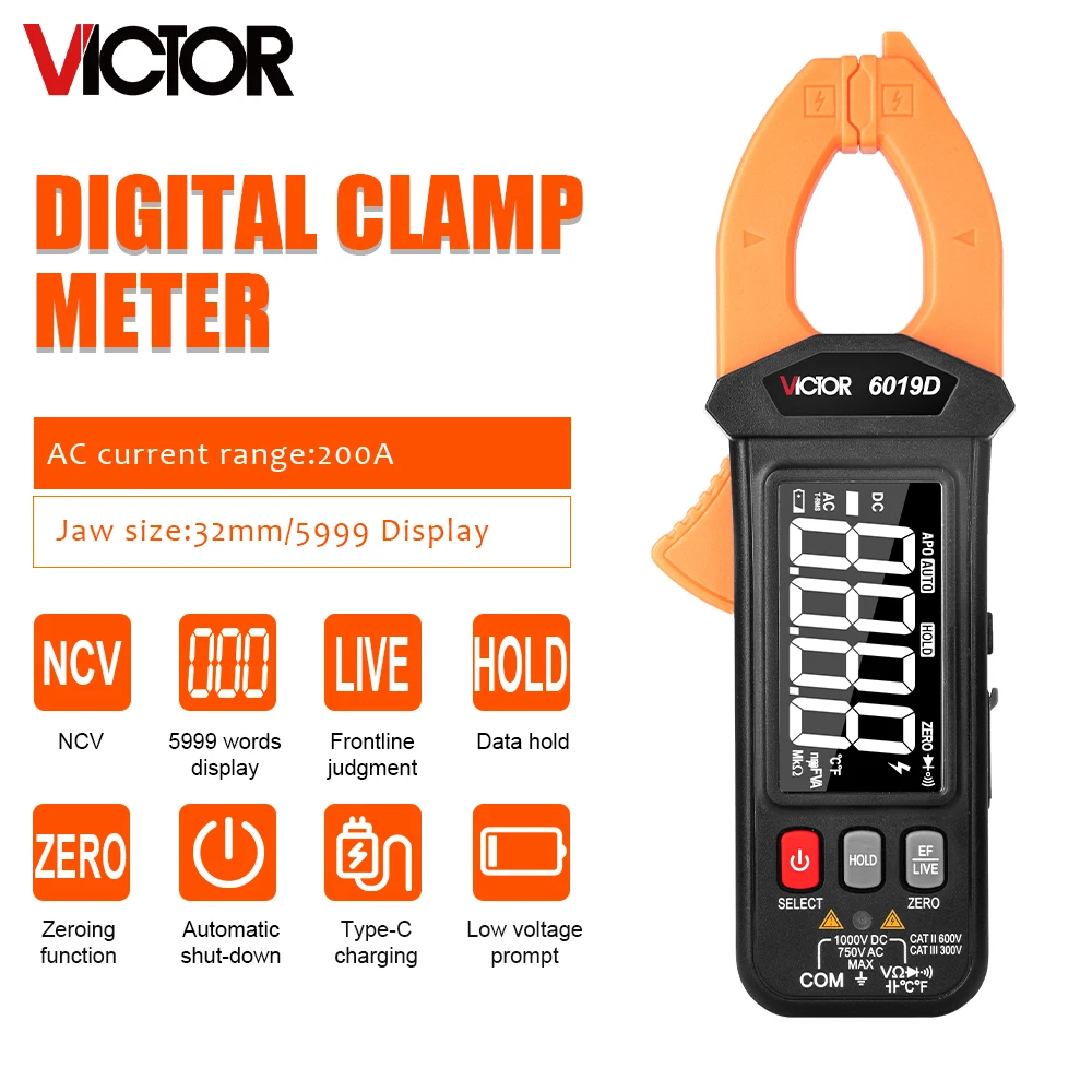 فيكتور المشبك الرقمي المتعدد التيار المتناوب/تيار مستمر الجهد الحالي ESR عالية الدقة أداة المقاومة السعة الرقمية المشبك متر #2