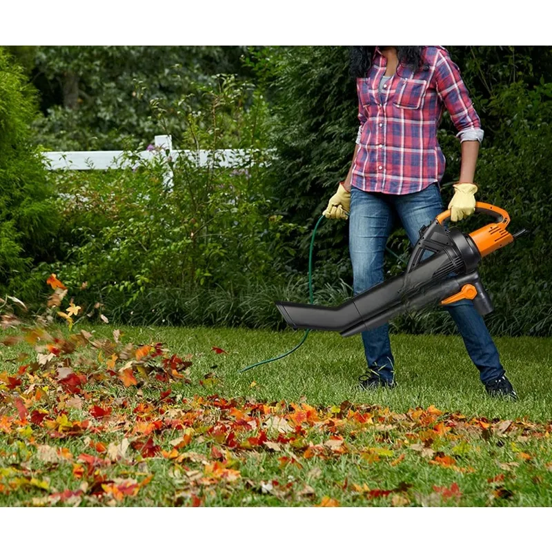 

12 Amp 3-in-1 Electric Leaf Blower/Mulcher/Vacuum WG509 Metal Impeller for Fine Mulching