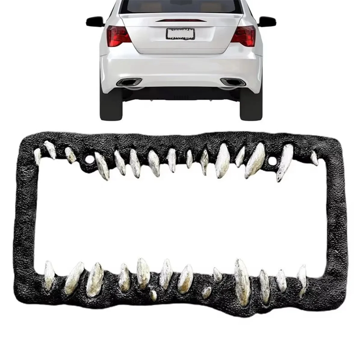 Car License Plate Frame Horror Teeth License Plate Bracket Car Supplies Front&Rear License Plate Exterior Accessories D