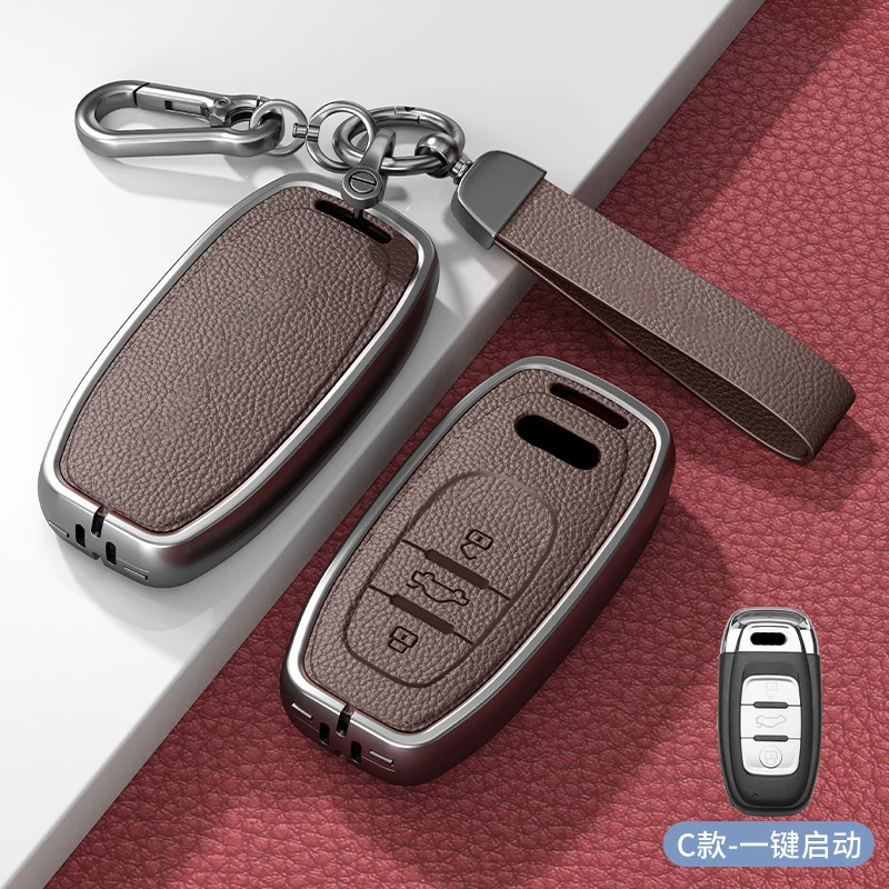 Skóra ze stopu cynku do Audi A1 A3 A4 A5 A6 A7 A8 Quattro Q3 Q5 Q7 Smart Remote Car Key Case Cover Fob Keychain Akcesoria