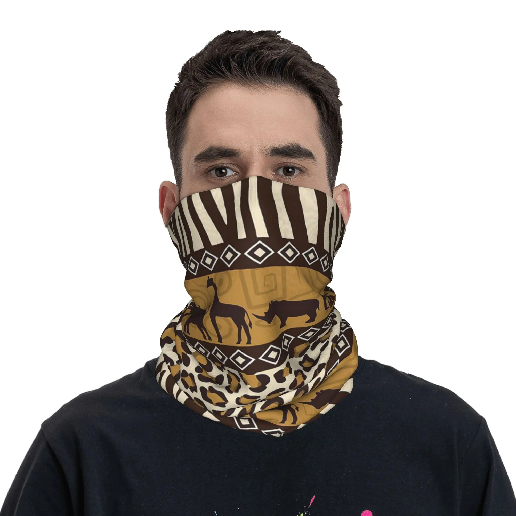 African Tribal Wildlife Bandana Neck Cover Printed Magic Scarf Warm Face Mask Riding For Men Women Adult