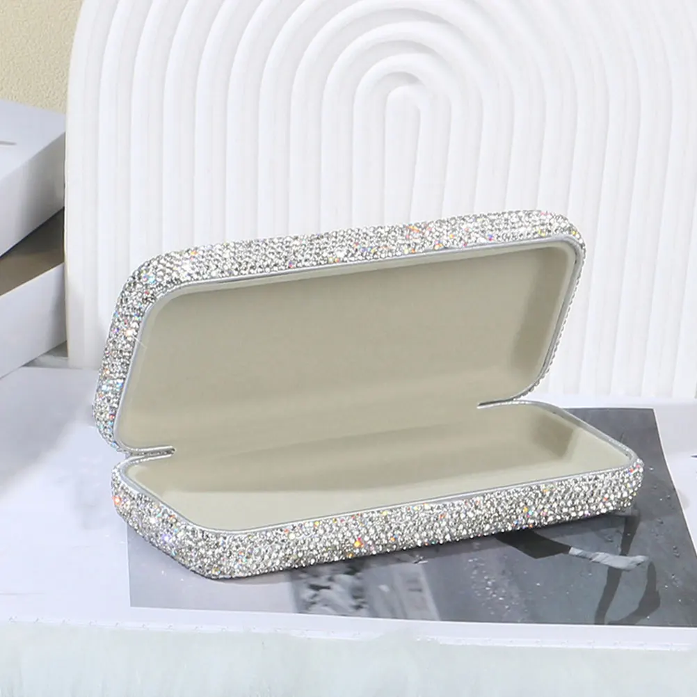 

Rhinestone Car Glasses Case White Holder for Sunglasses Eyewear Portable Storage Box Hard Shell Women Travel Accessories